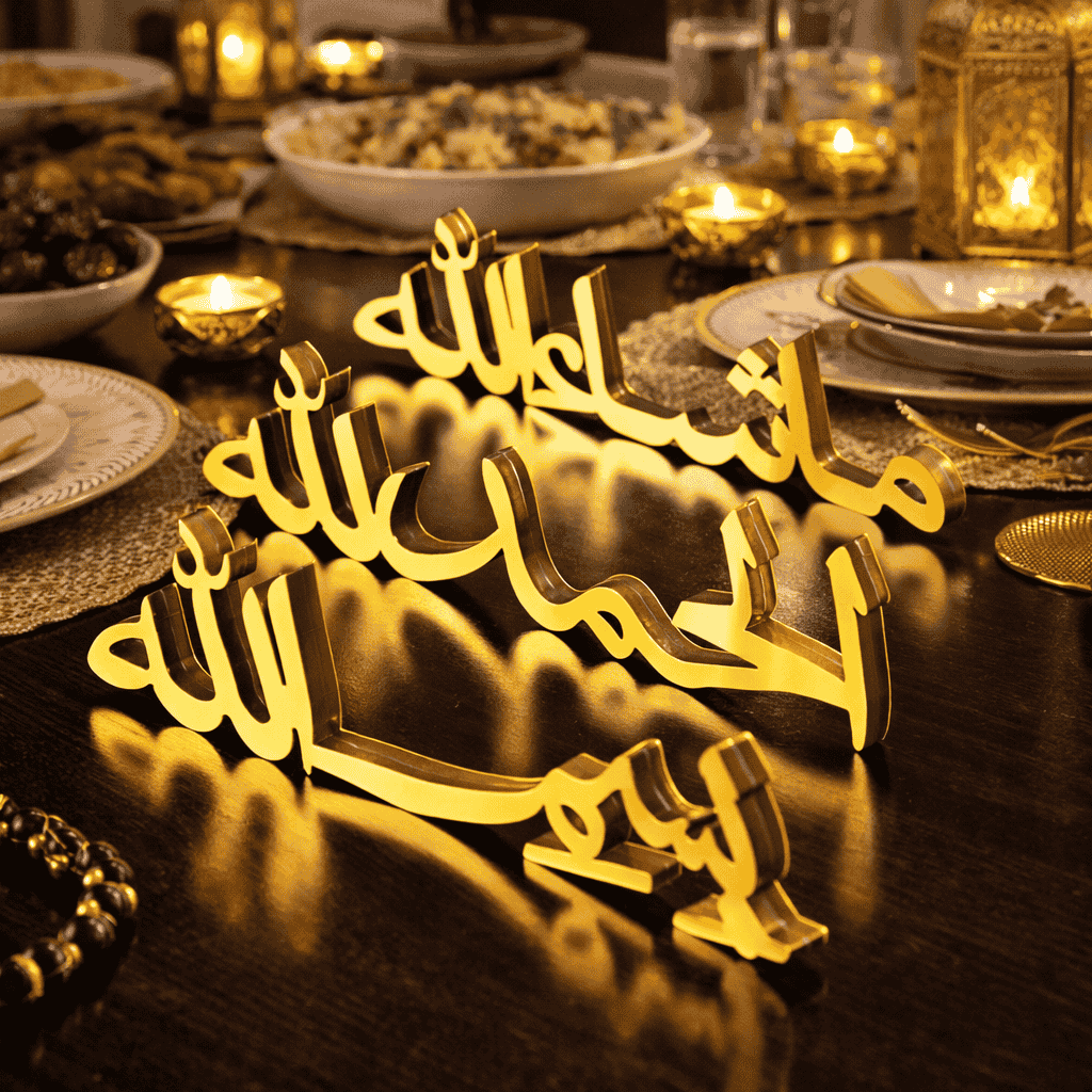 Alhamdulillah, Bismillah, MashAllah Arabic Islamic Tabletop Art Decor for Ramadan