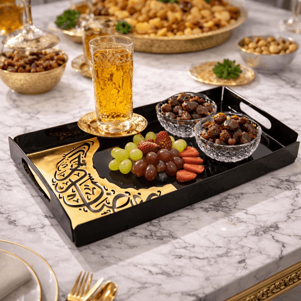 Golden Black Ramadan Karim Tray-Folded Edges-TYF787