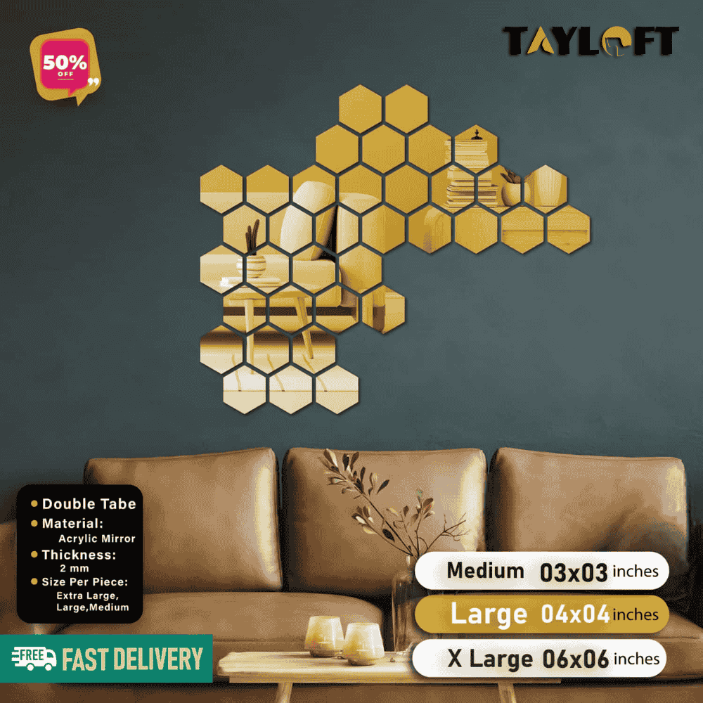 Golden, Silver and Black Acrylic Hexagon For Wall Decor