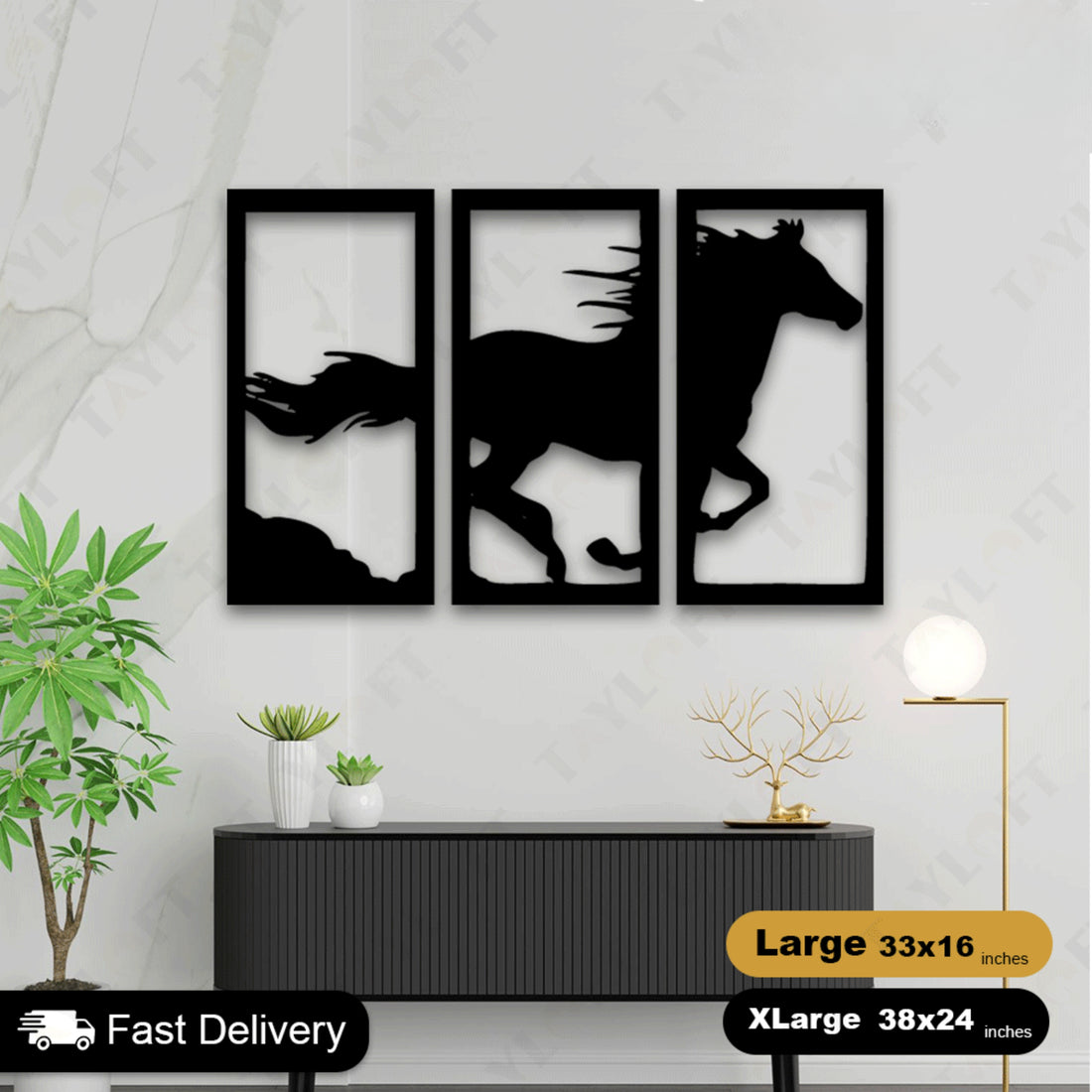 3 Frame Horse Wooden Panels For Wall Decor