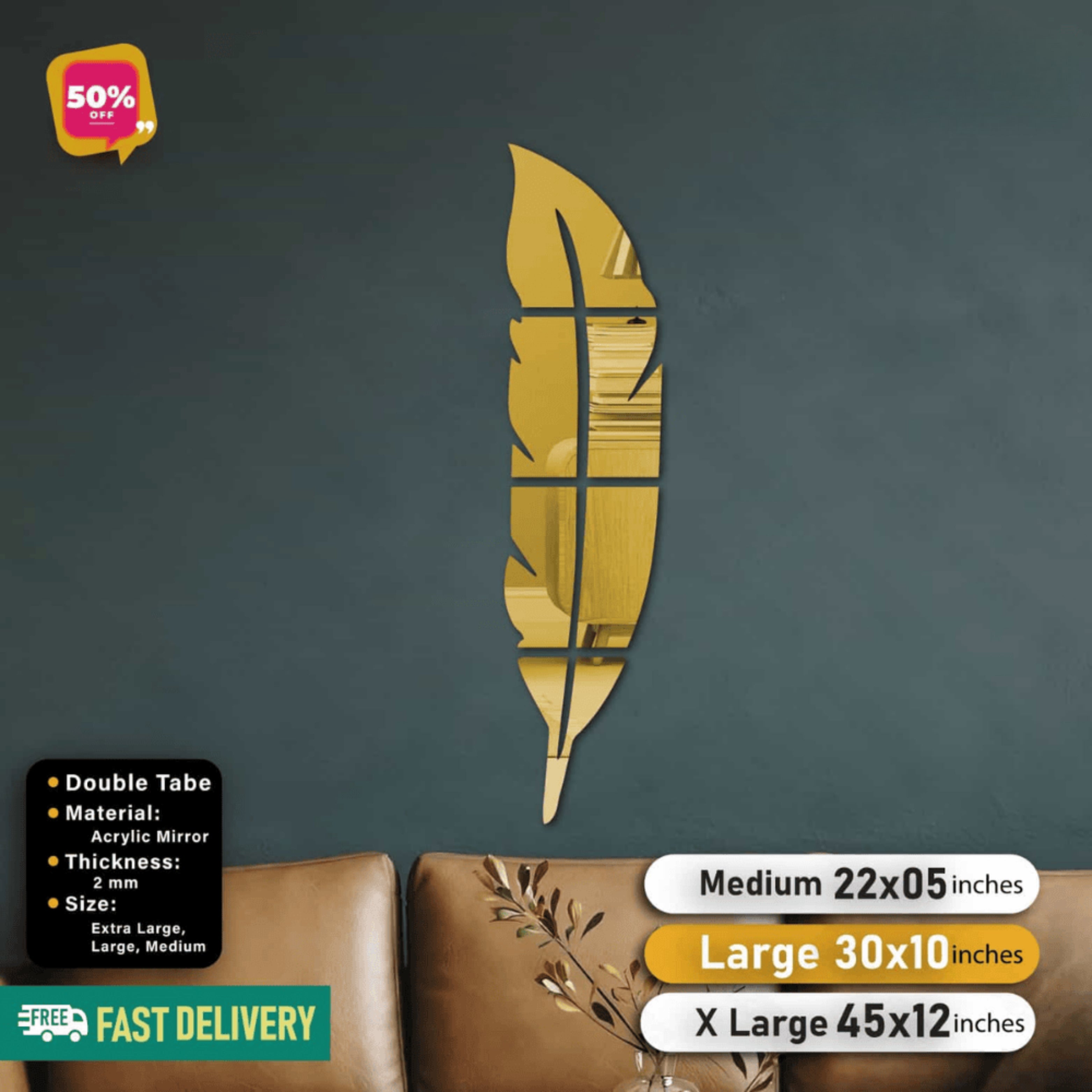 Golden, Silver and Black Acrylic Leaf For Wall Decor