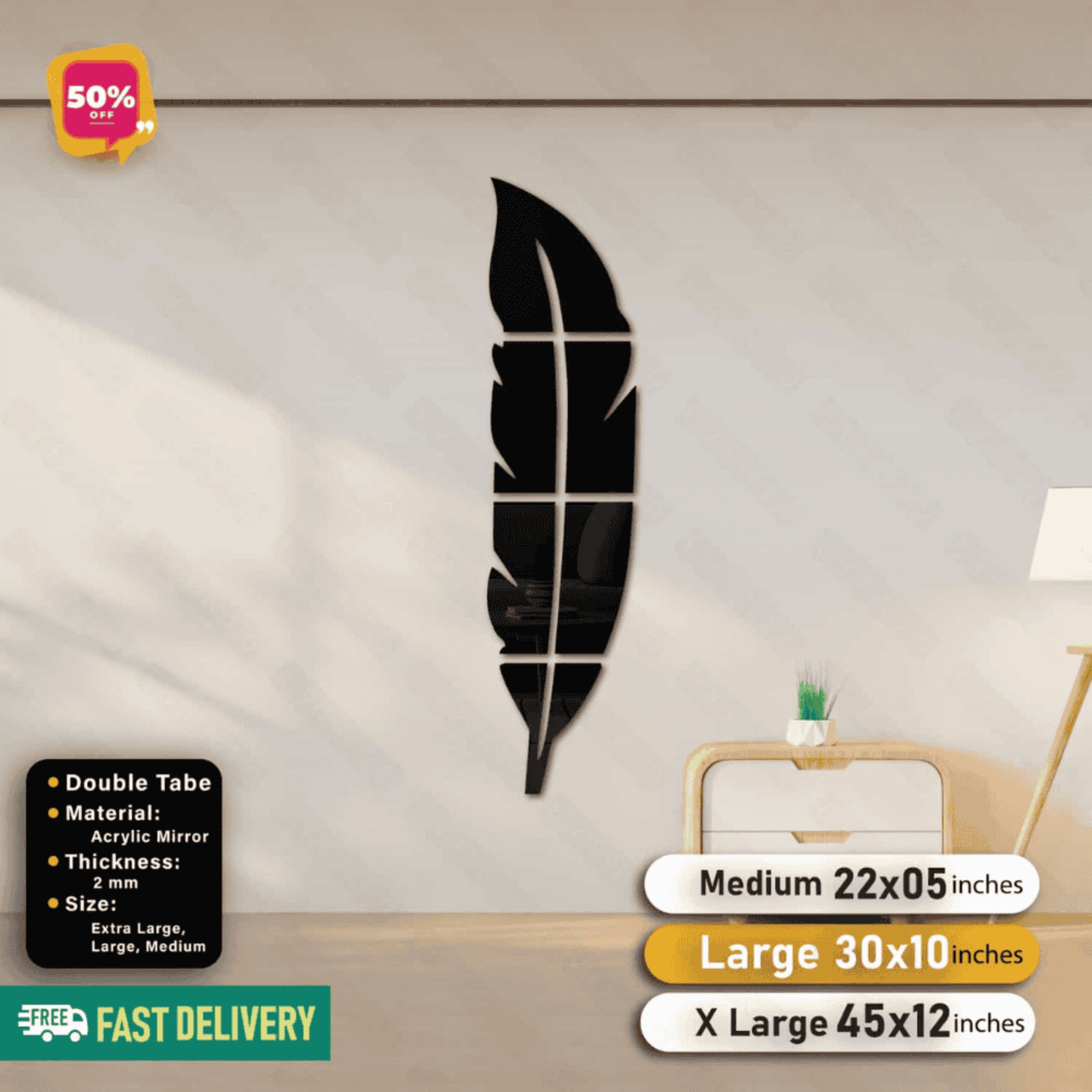 Golden, Silver and Black Acrylic Leaf For Wall Decor