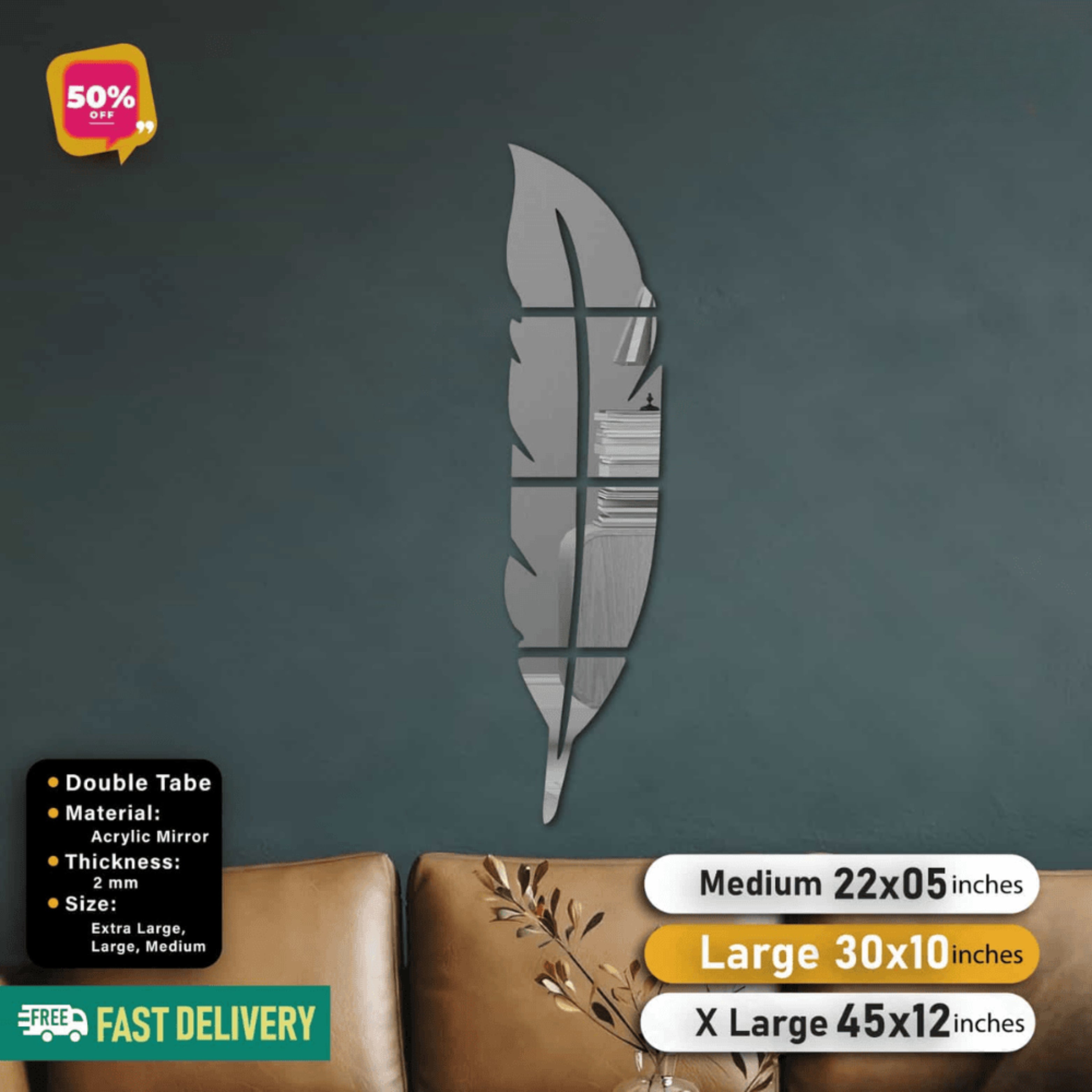 Golden, Silver and Black Acrylic Leaf For Wall Decor