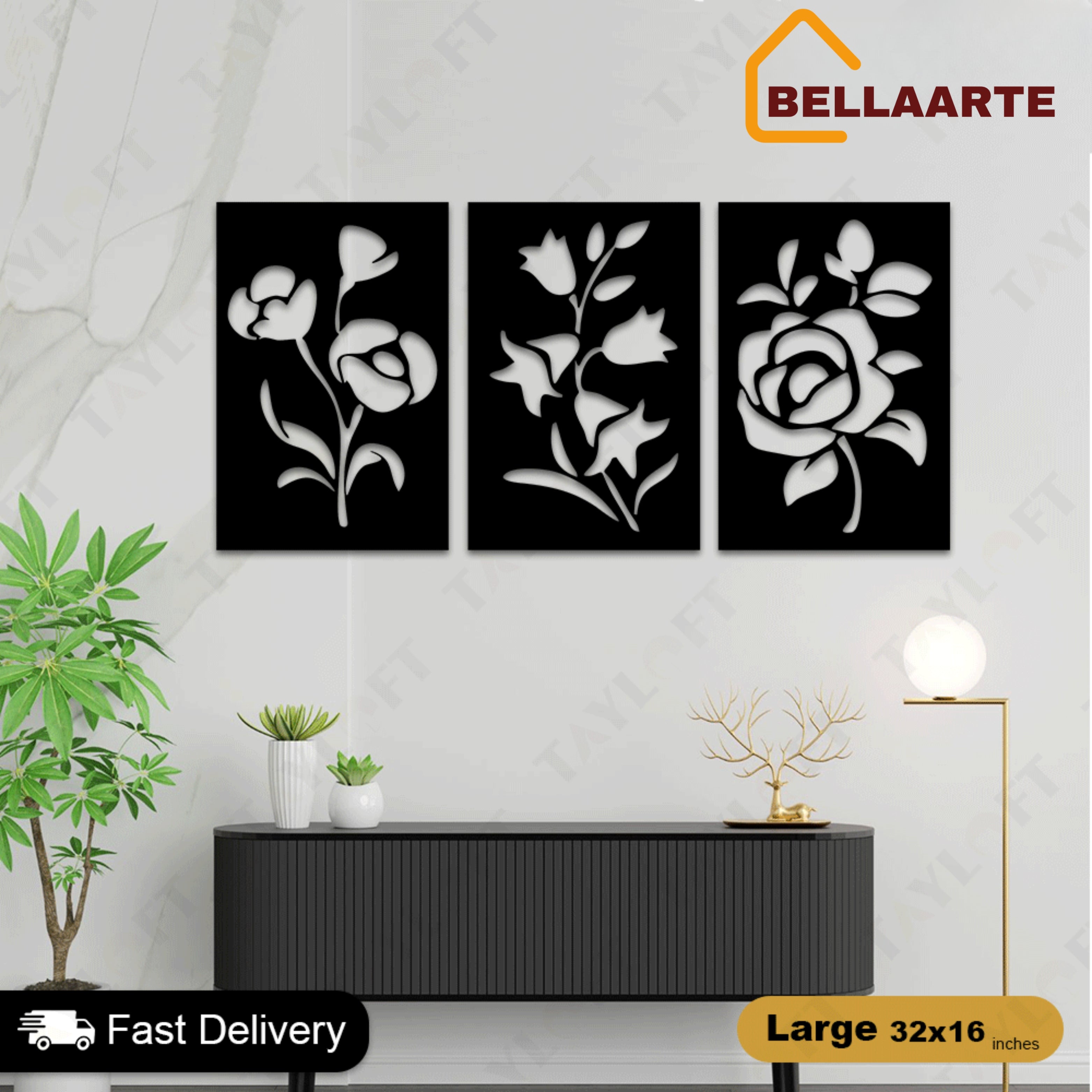3 Frame Rose Panels For Wall Decor