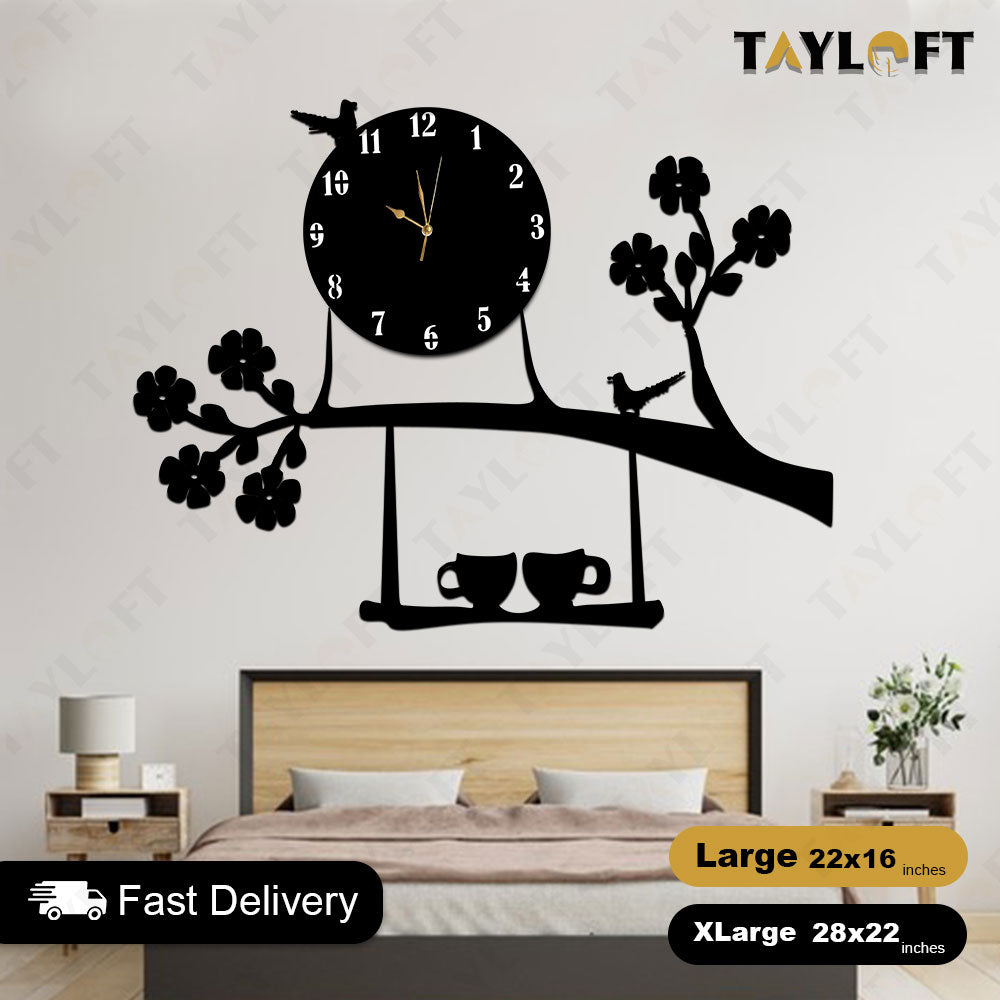 Cup Tree Wooden Clock For Wall Decor