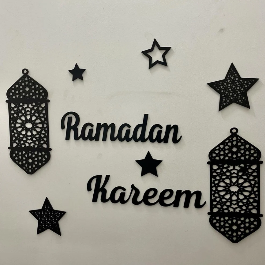 Islamic Ramadan Kareem Golden Acrylic & Black Wooden Decor For Wall Decor